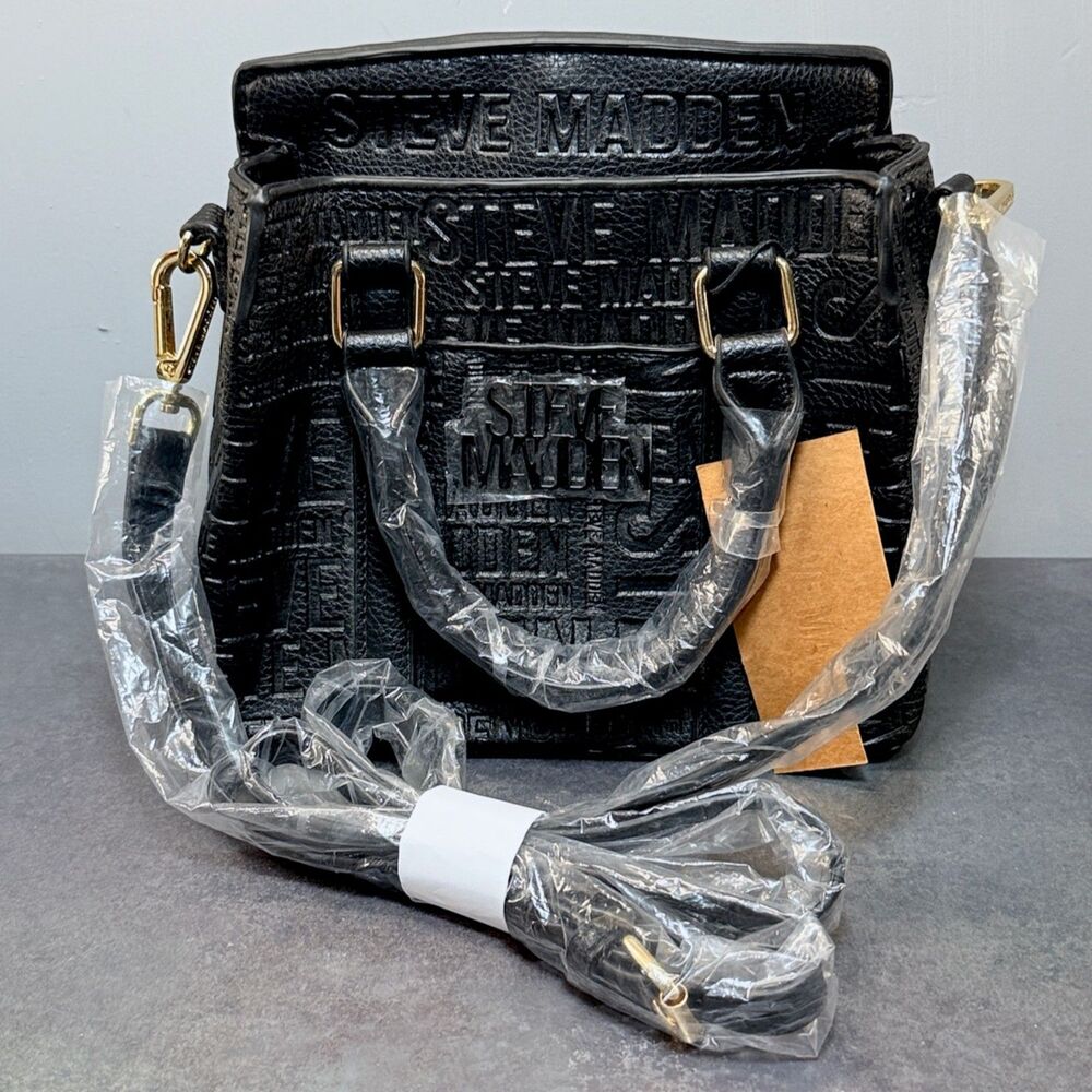 Steve Madden Crossbody Bag Black Embossed Logo Satchel Small NWT